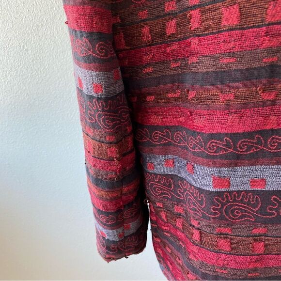 Alfred Dunner Aztec Pattern Jacket Red Beaded Open Front SZ 14 - Picture 9 of 14